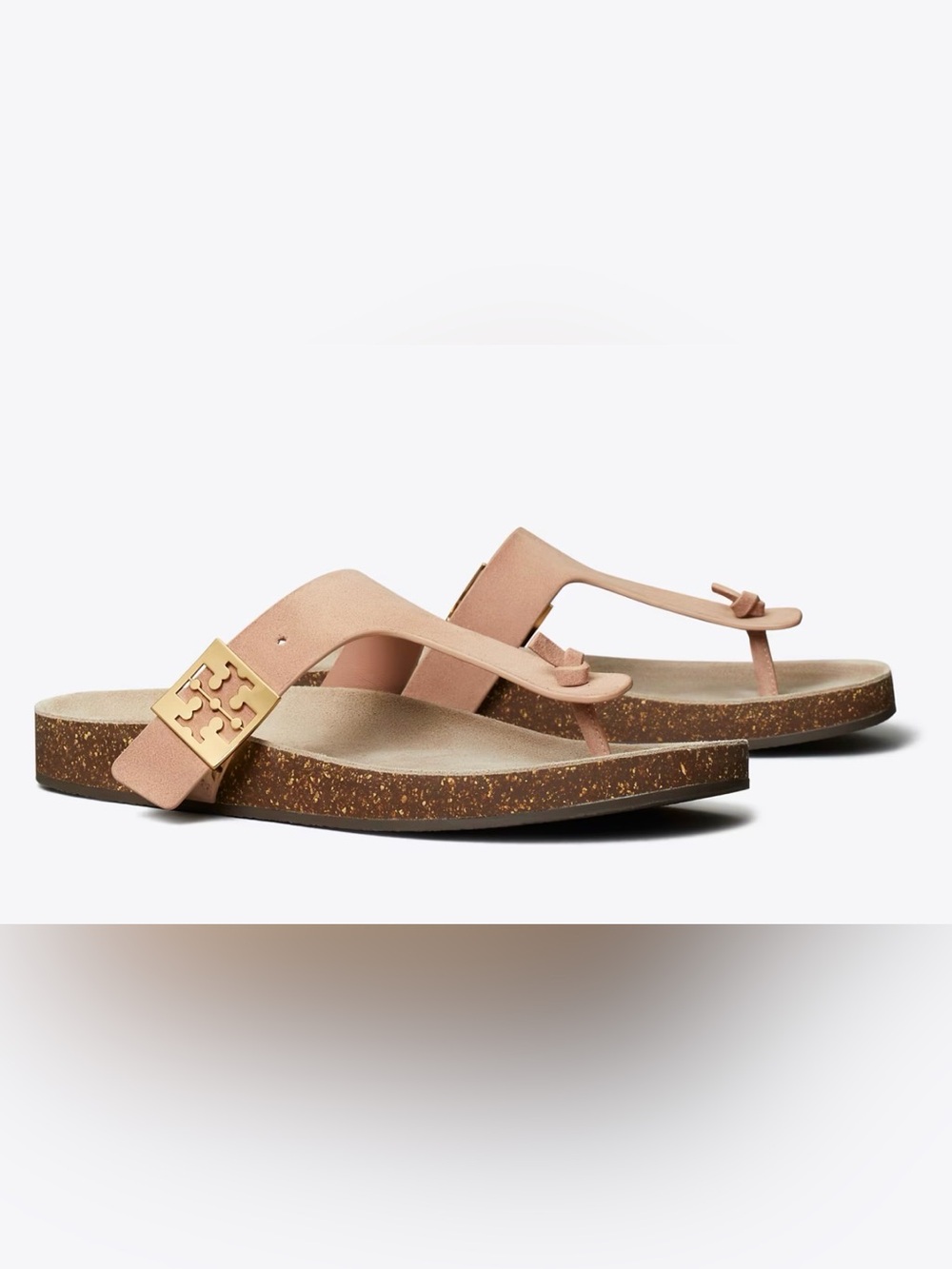 🆕Tory Burch Mellow T-Strap Suede Thong Cork Malva Pink Sandals NIB